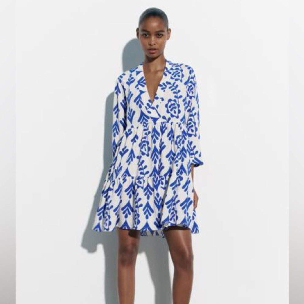 Zara Blue and White Print Dress size small